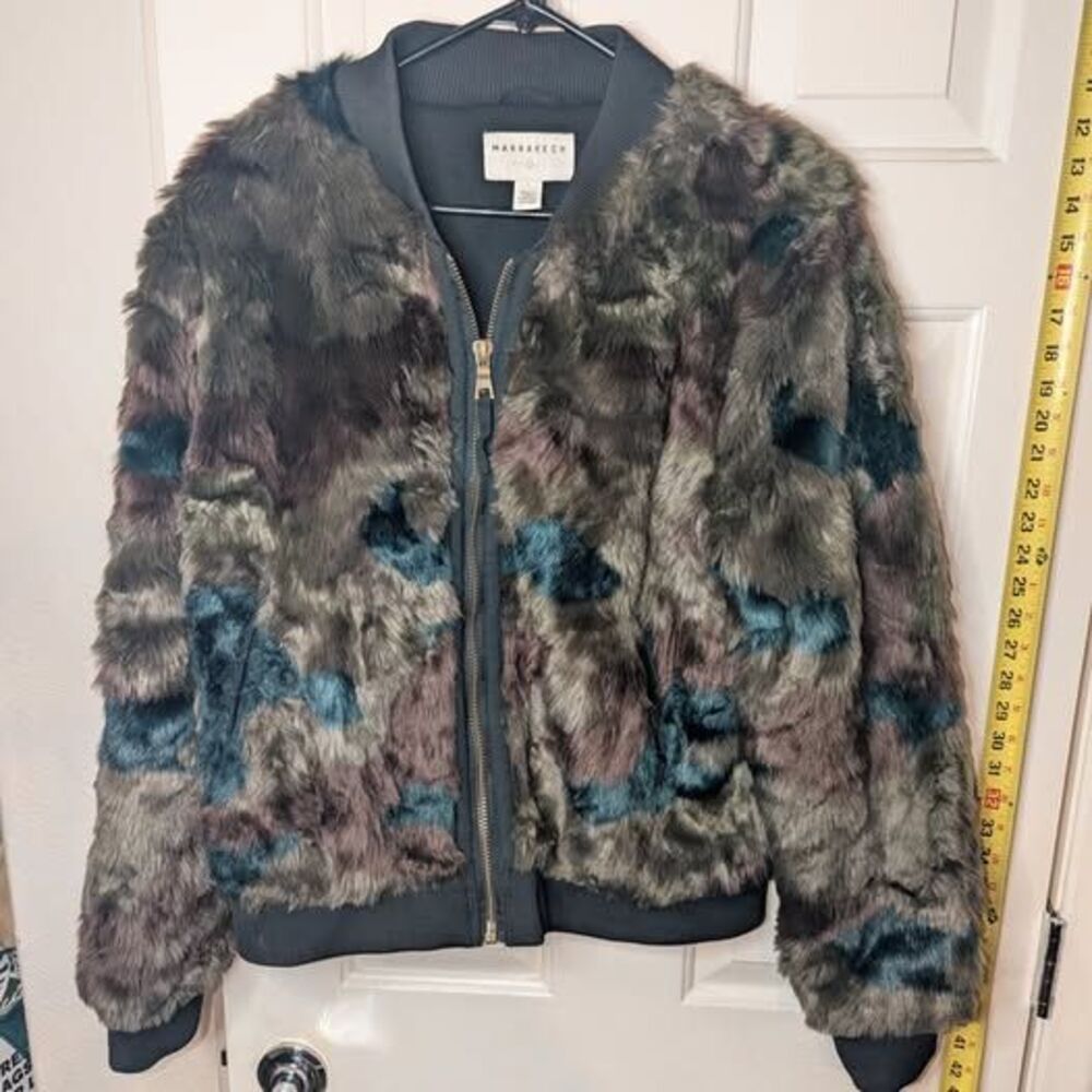 Marrakech Alyssa Anthropologie Camo Faux Fur Bomber Jacket Size Large